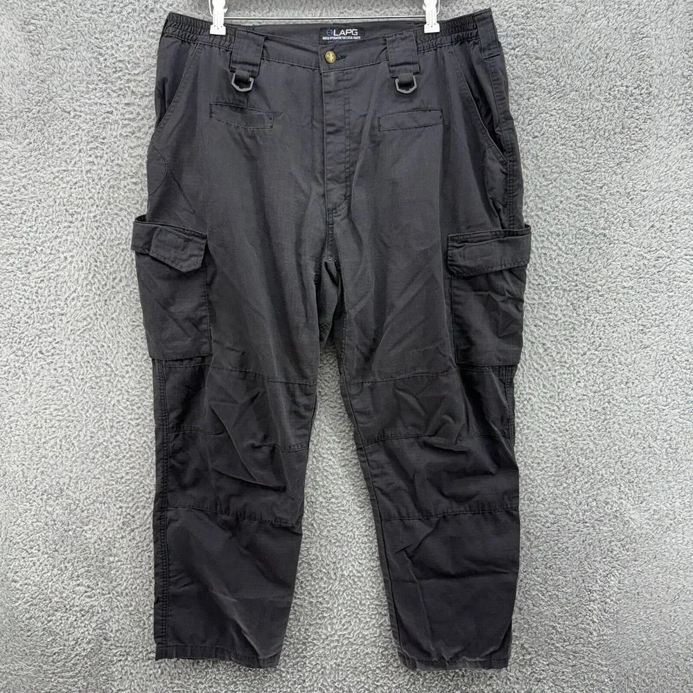 LAPG Tactical Pants Mens Size 42x30 Black Ripstop Elastic Waistband Cargo